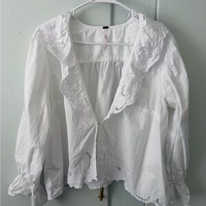 Free People White Eyelet Ruffle Peasant Blouse